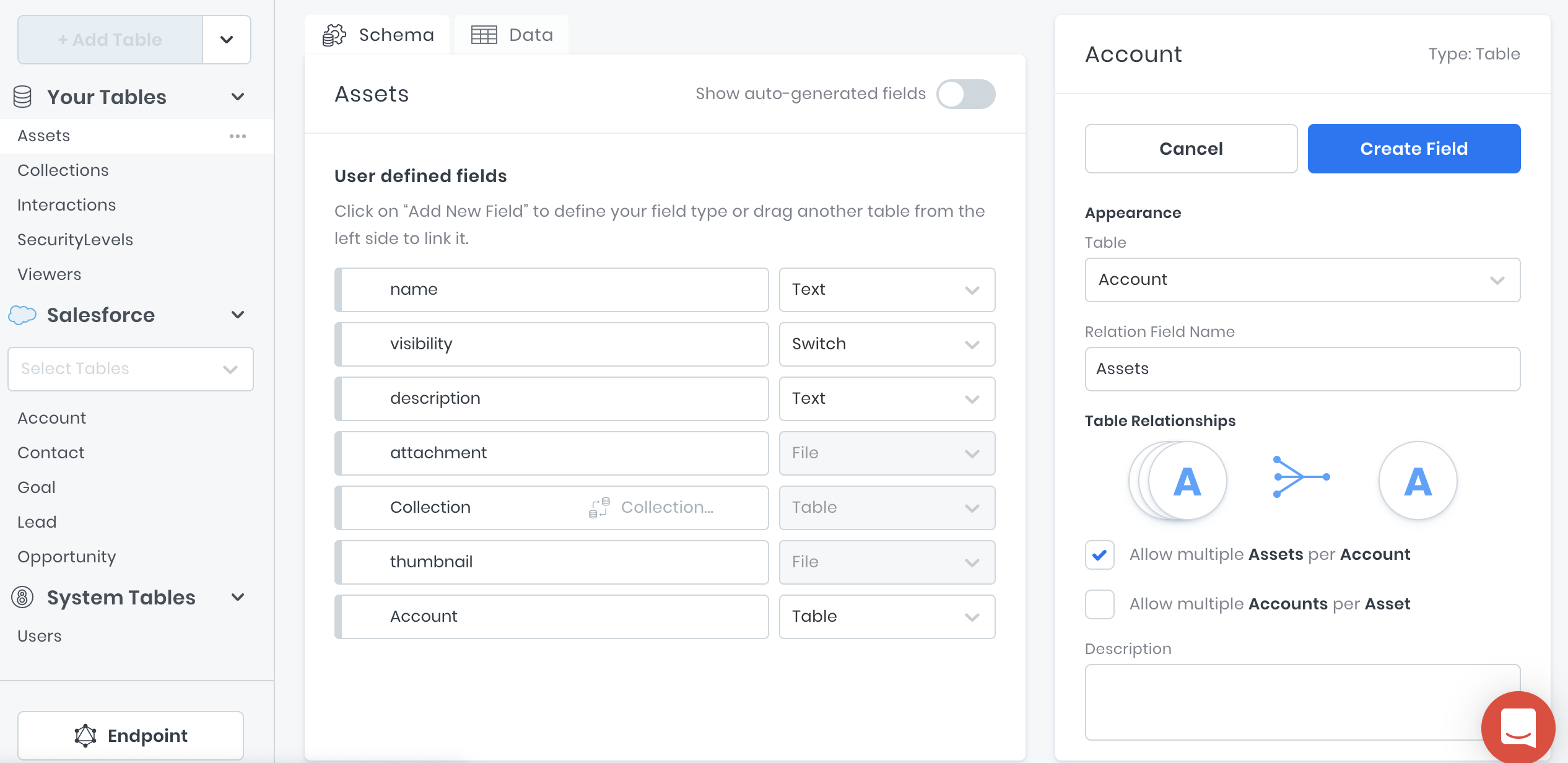 Adding Salesforce relations to 8base tables